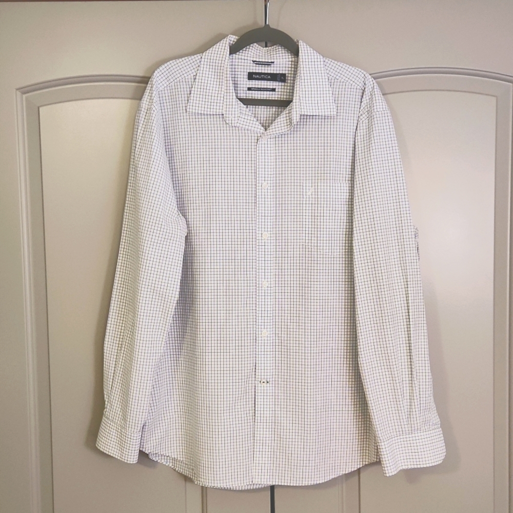 Nautica purple and green plaid button up
